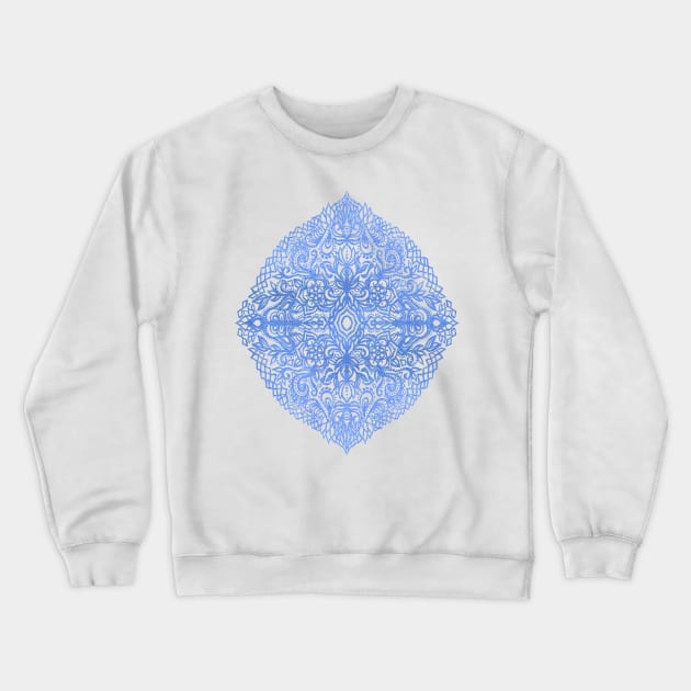 White Gouache Doodle on Pearly Blue Paint Crewneck Sweatshirt by micklyn